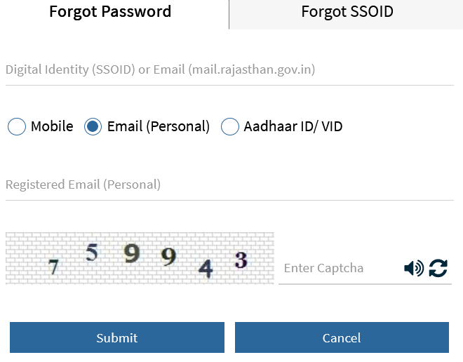 Email (Personal) द्वारा SSO ID पासवर्ड रिकवर करें